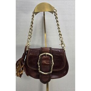 Lancel Paris Small Shoulder Bag Handbag Purse Brown‎ Leather